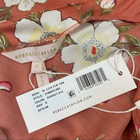 Rebecca Taylor | ‘Lita’ Sunset Floral Print Silk-Blend Tie Strap Tank Top Cami - Picture 6 of 8